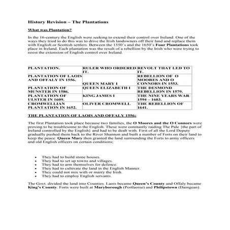 History Notes - The Plantations