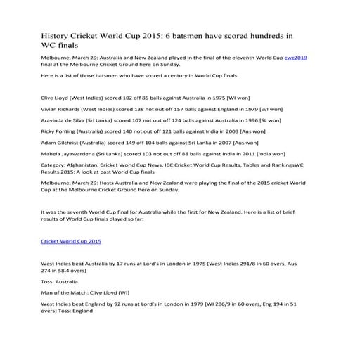 History cricket world cup 2015