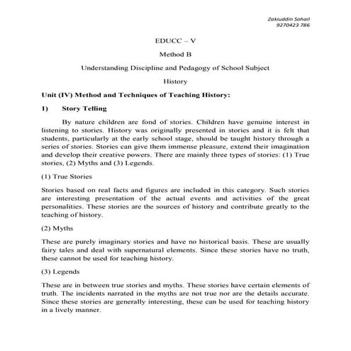 History method unit 4- Understanding Discipline and Pedagogy of School Subject