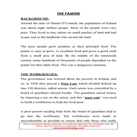 History Notes on the Famine