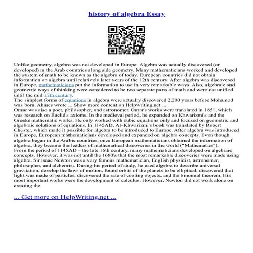 History Of Algebra Essay