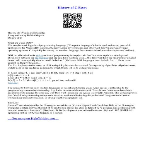 History Of C Essay | PDF
