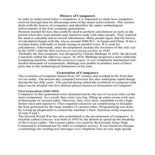 history of computers it is important to study how computers evolved through t...