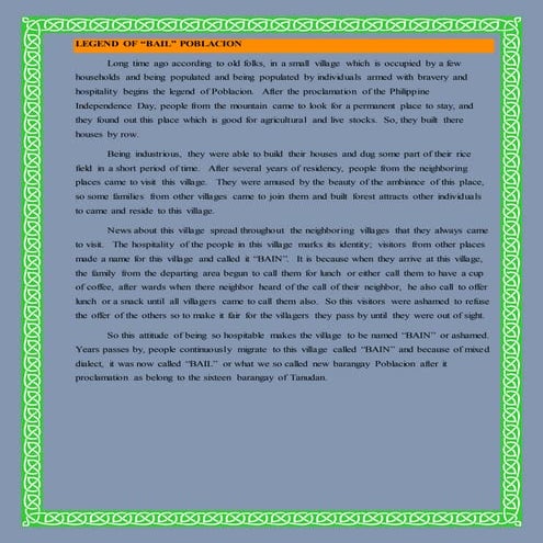 History of  Different Barangay of Tanudan