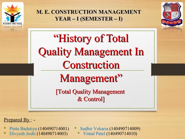 History of total quality management