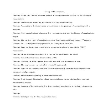 History of vaccinations script