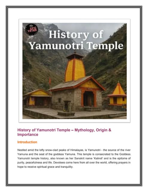 Yamunotri Temple History - Significance & Importance