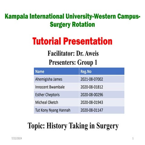 History Taking In Medicine Ppt