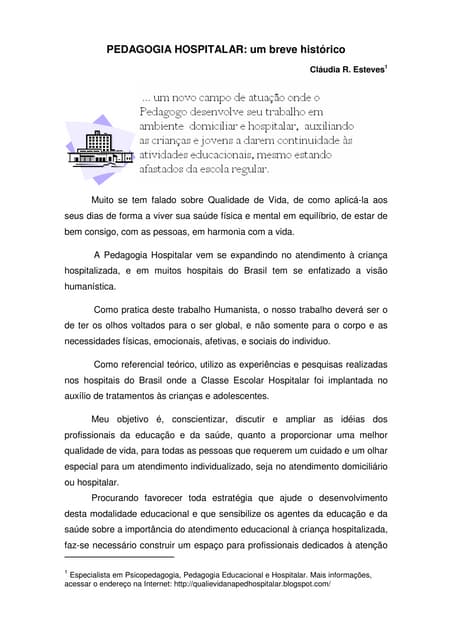 Histórico da pedagogia hospitalar