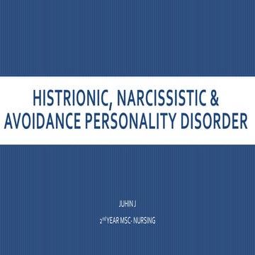 Histrionic, Narcissistic & Avoidance Personality Disorder | Psychiatric Nursing | Juhin J