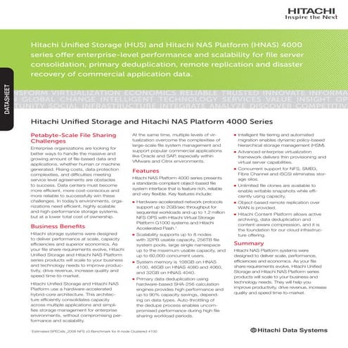 Hitachi NAS Platform 4000 Series Datasheet