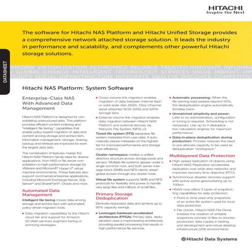 Hitachi NAS Software Datasheet