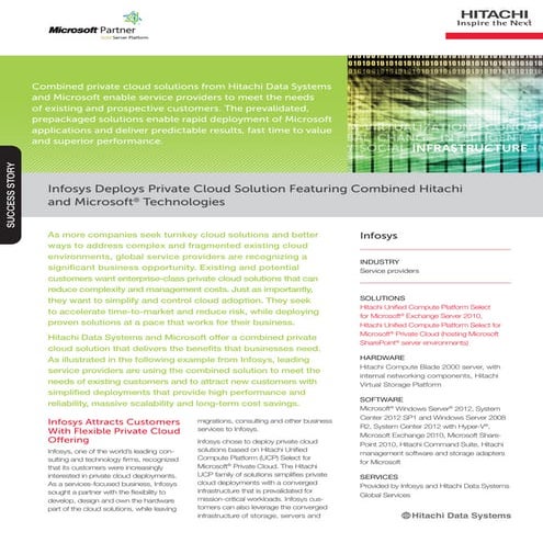 Infosys Deploys Private Cloud Solution Featuring Combined Hitachi and Microso...