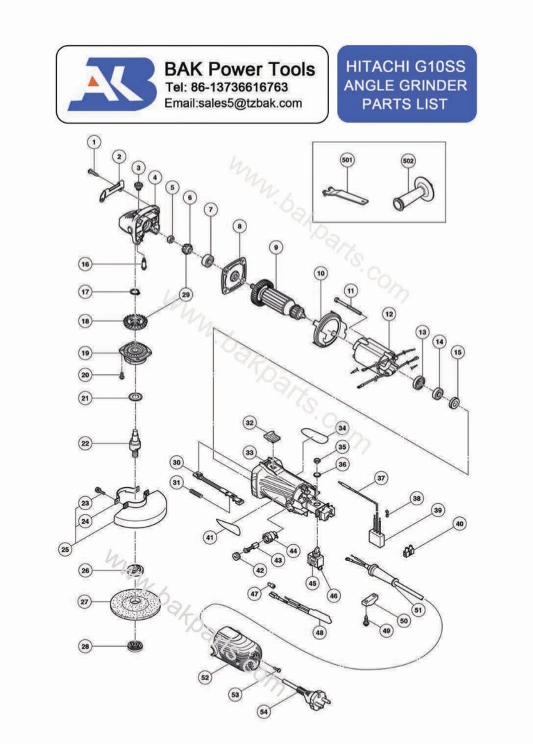 Hitachi g10 ss angle grinder explode drawing.
