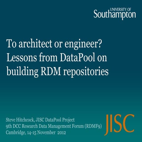 To architect or engineer? Lessons from DataPool on building RDM repositories