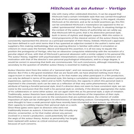 Hitchcock as an auteur handout
