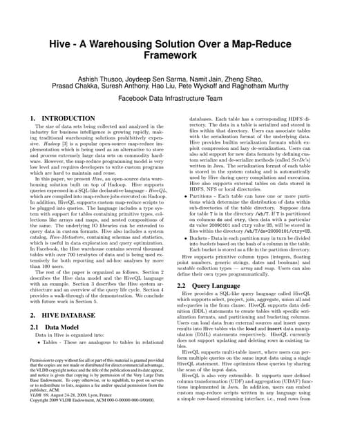 Hive Demo Paper at VLDB 2009