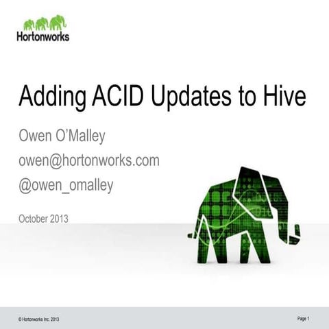 Adding ACID Updates to Hive