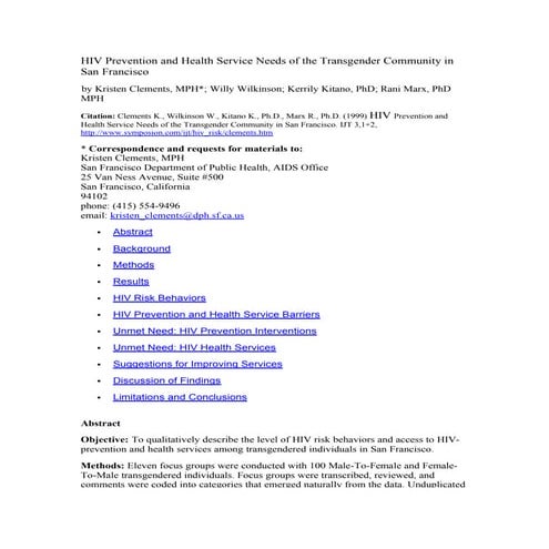 HIV Prevention And Health Service Needs Of The Transgender Community In San F...