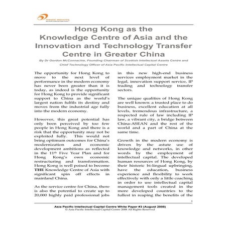 Hong Kong as Asia's Knowledge Centre (APICC Whitepaper #3) 