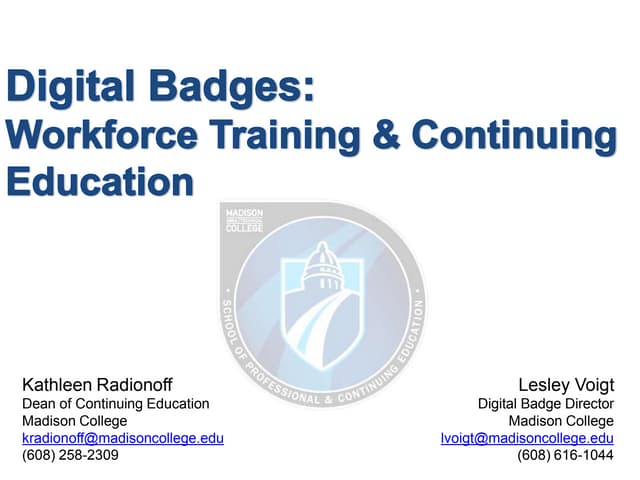 Digital Badges: Workforce Training & Continuing Education