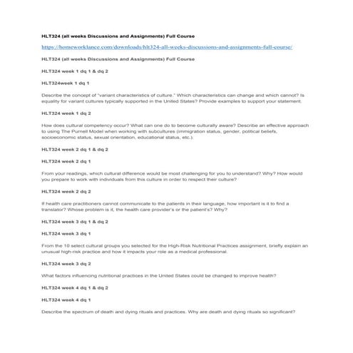 Hlt324 (all weeks discussions and assignments) full course