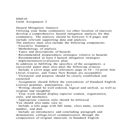 HM510Unit6 Assignment 2Hazard Mitigation AnalysisUtilizing