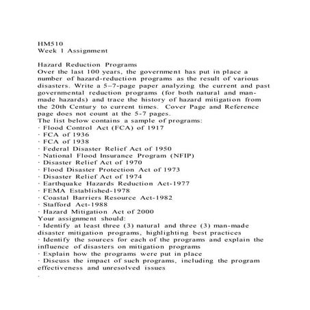 HM510Week 1 AssignmentHazard Reduction ProgramsOver the la