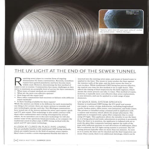 Comparing UV Spot Repairs for Sewer Pipes to Cured in Place Pipe (CIPP) Methods