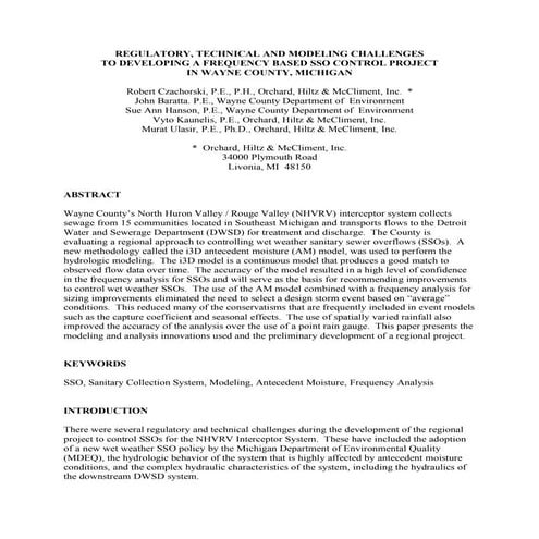 Regulatory, Technical and Modeling Challenges to Developing a Frequency Based...
