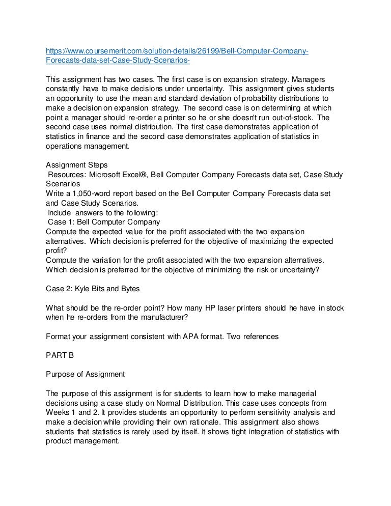 Bell Puter Pany Forecasts Data Set Case Study Scenarios