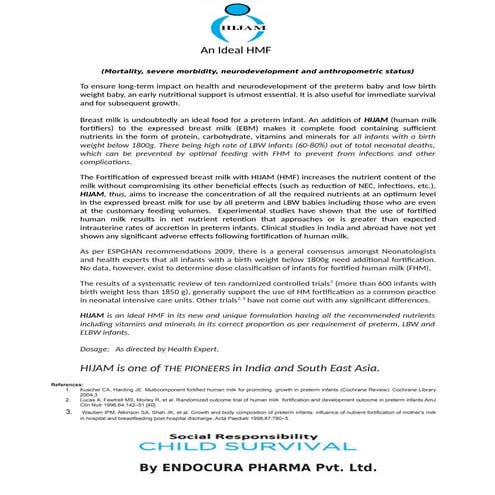 Human Milk fortifier for preterm babies by Endocura | PDF