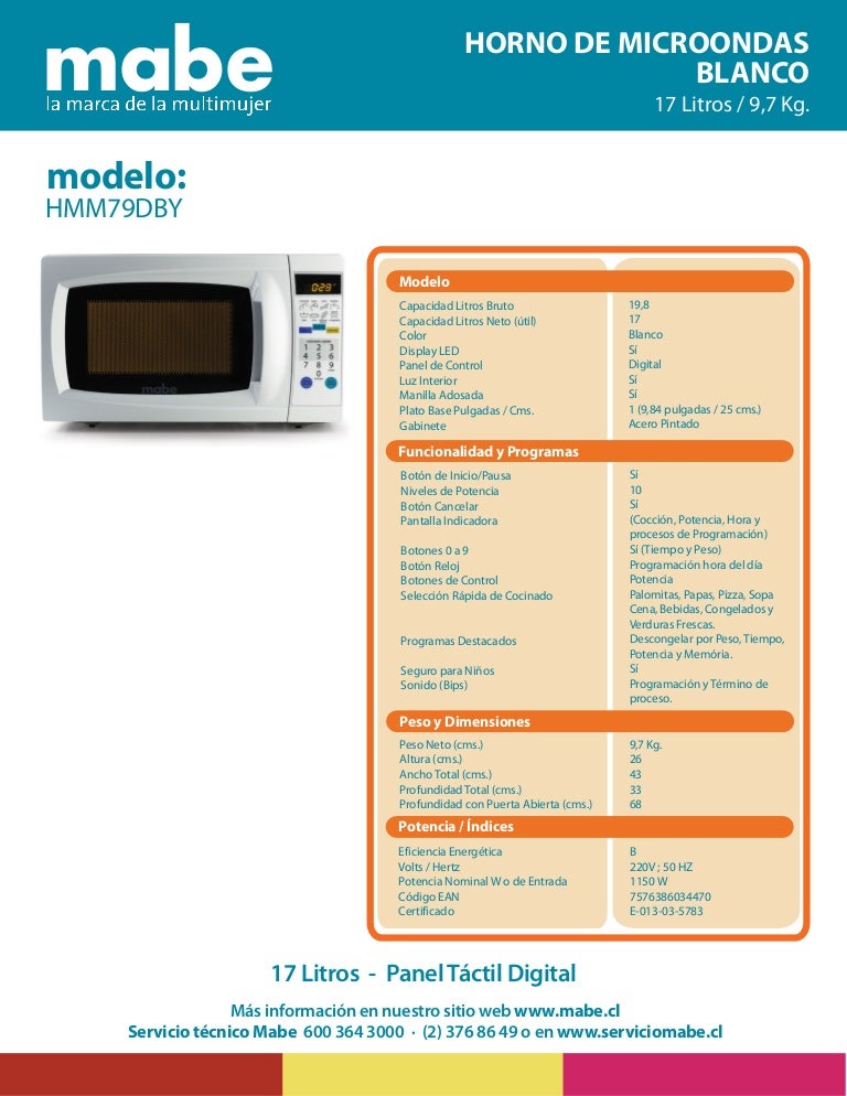 Microondas Mabe HMM79DBY