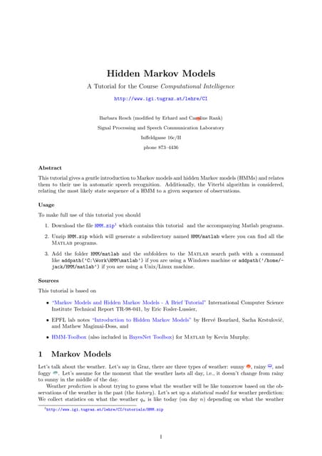 Hidden Markov Models with applications to speech recognition | PPT