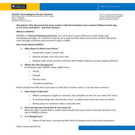 A Kid Friendly Short Brief on HMPV by the doctors at Plus91