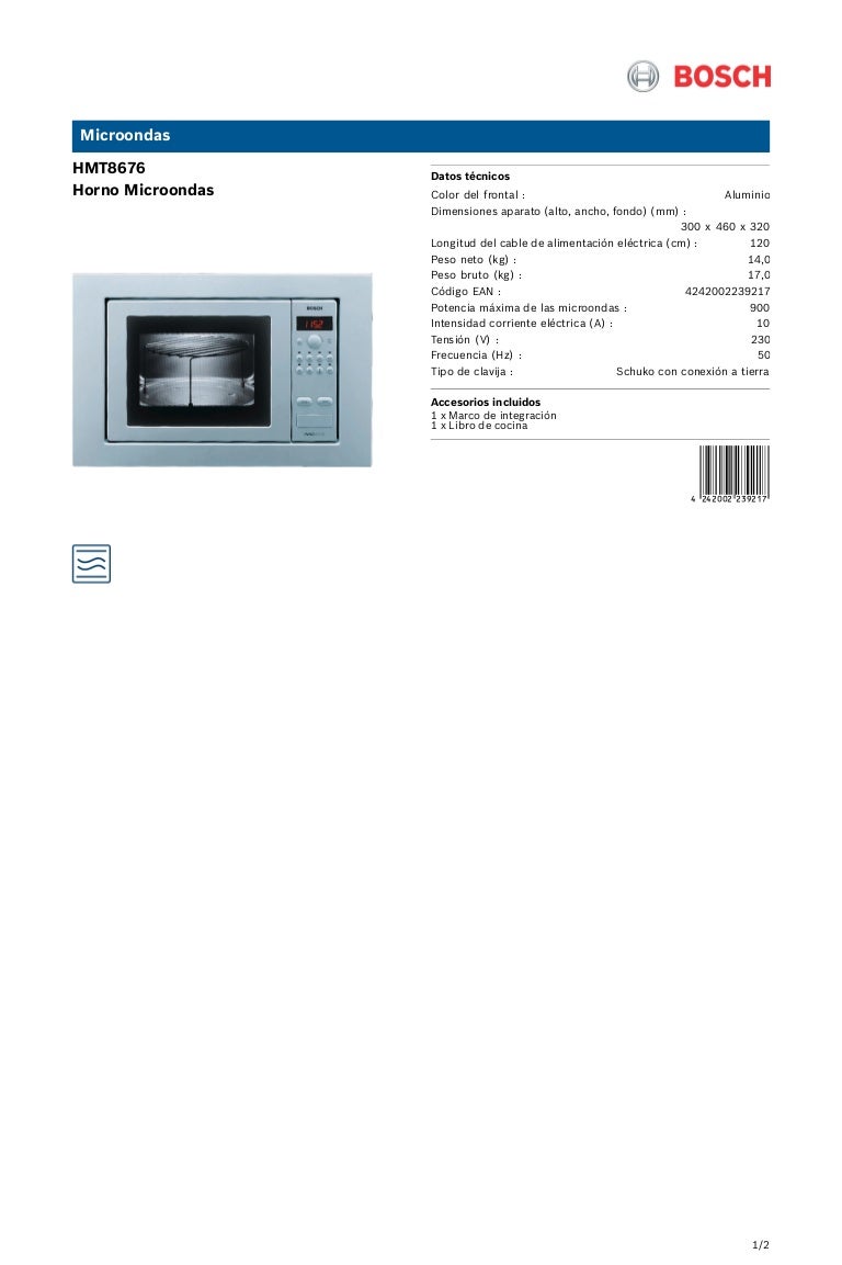 Bosch BER634GS1 - Microondas integrable 38cm de alto 1.300W Cristal -  Lacasadelelectrodomestico.com