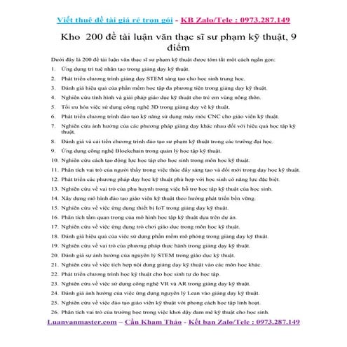 Hơn 200 đề tài luận văn thạc sĩ sư phạm kỹ thuật, 9 điểm.docx