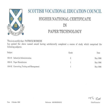 HNC Certificate Mc Bride