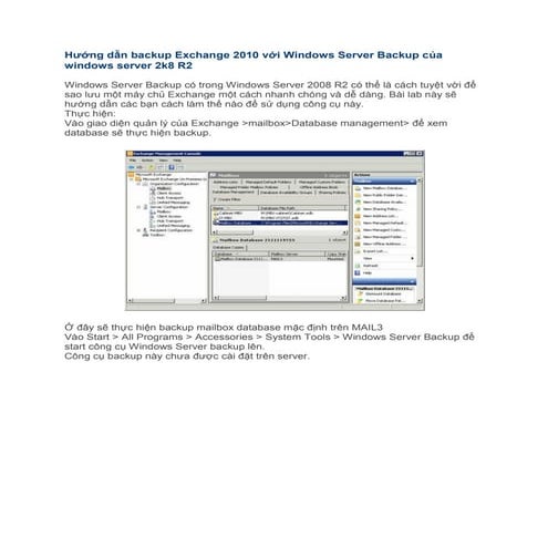 Hướng dẫn backup exchange 2010 với windows server backup của windows ...