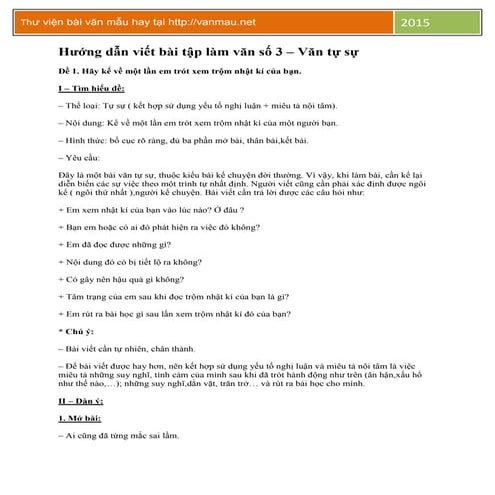 Hướng dẫn viết bài tập làm văn số 3 – văn tự sự
