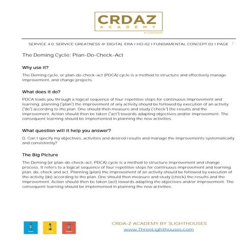 The Deming Cycle; Plan Do Check Act