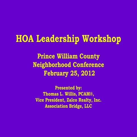 HOA Leadership Workshop Prince William County Neighborhood Conference Februar...