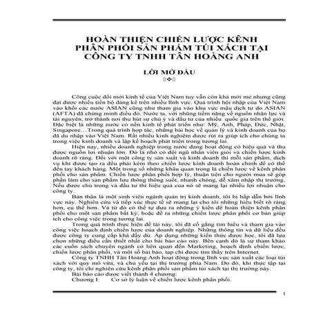 Hoàn thiện chiến lược kênh phân phối sản phẩm túi xách tại ...