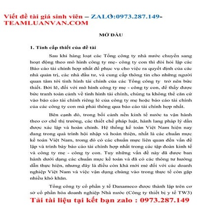 Hoàn thiện công tác lập báo cáo tài chính hợp nhất tại tổng công ...