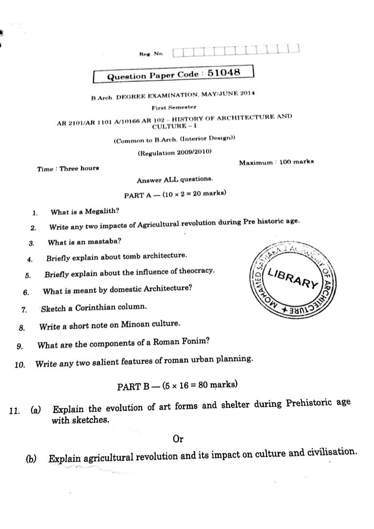 HISTORY OF ARCHITECTURE question papers