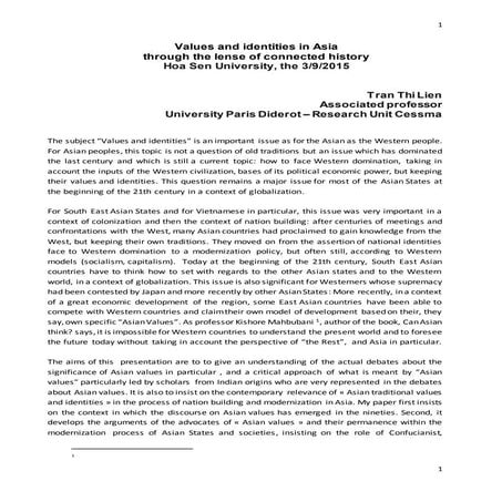 Values and identities in Asia through the lense of connected history