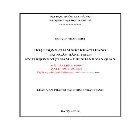 Hoạt động chăm sóc khách hàng tại Ngân hàng TMCP Kỹ thương Việt Nam – Chi nhánh Văn Quán