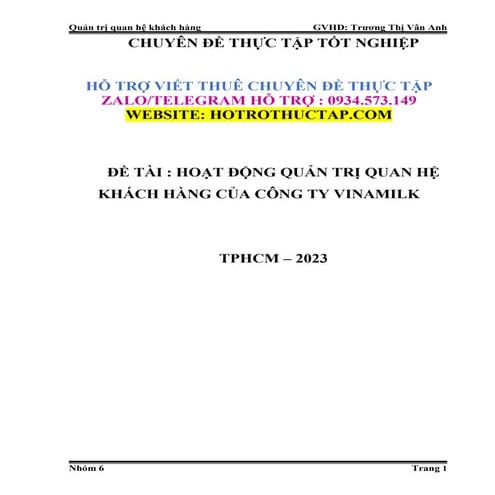 Hoạt Động Quản Trị Quan Hệ Khách Hàng Của Công Ty Vinamilk