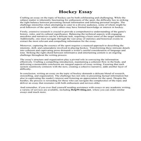 Hockey Essay. 2015 Hockey Essay Contest Winner - Presented by Respect Group I...