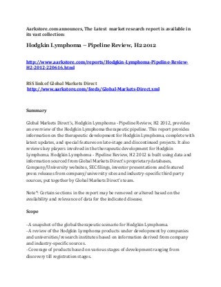 Hodgkin lymphoma - pipeline review, h2 2012